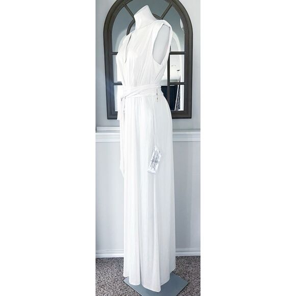 Dress the Population Krista Plunge Neck Side Slit Gown, Ivory, NWT, Size XXL - Picture 6 of 13